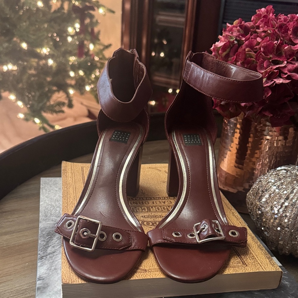 White House Black Market Burgundy Ankle Strap Heels